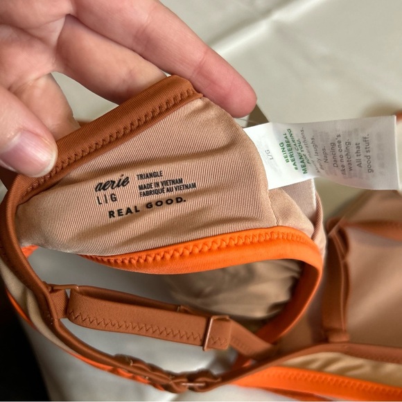 NWT Aerie Brown & Orange Smooth Triangle Padded Bikini Top Size Large - Picture 4 of 4